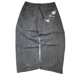 VTG Mens Baggy Wide Black Jeans 40x30 Y2K Faded Distressed Hip Hop Wings